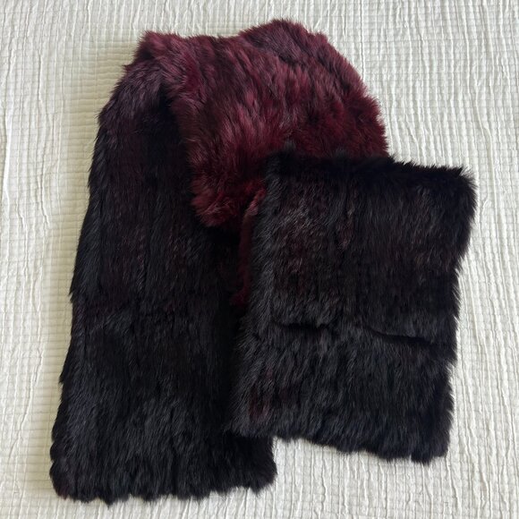 Dolce Cabo Fur Scarf Womens One Size Rabbit Red Black Ombre Shrug Pockets OS - Picture 1 of 6